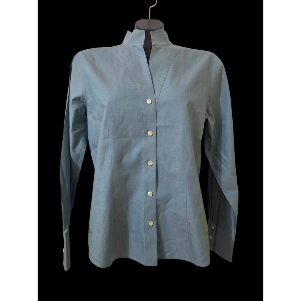 Orvis Cotton Button Down Wrinkle Free Tailored Blouse Top Women's 10 Blue K61